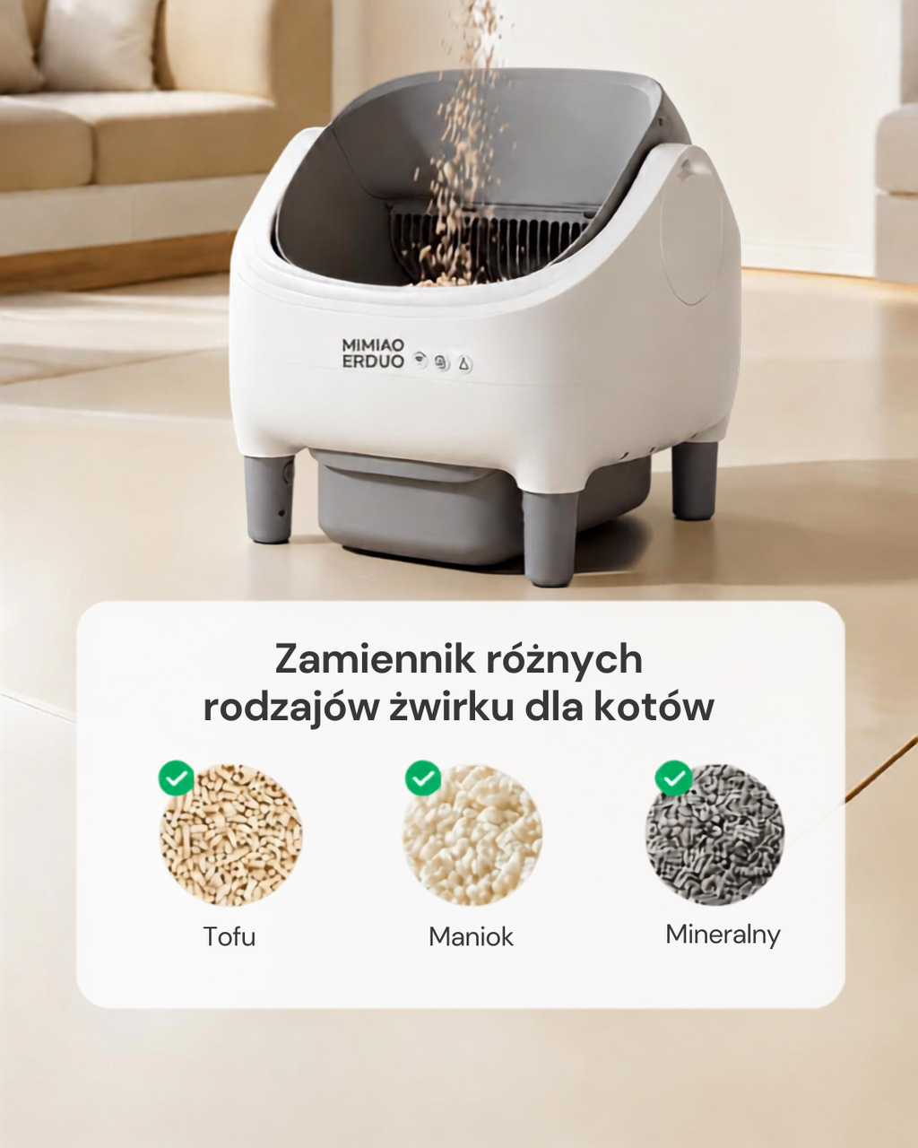 Wsypywanie żwirku do kuwety SPOKOT — zalecany żwirek mineralny zbrylający