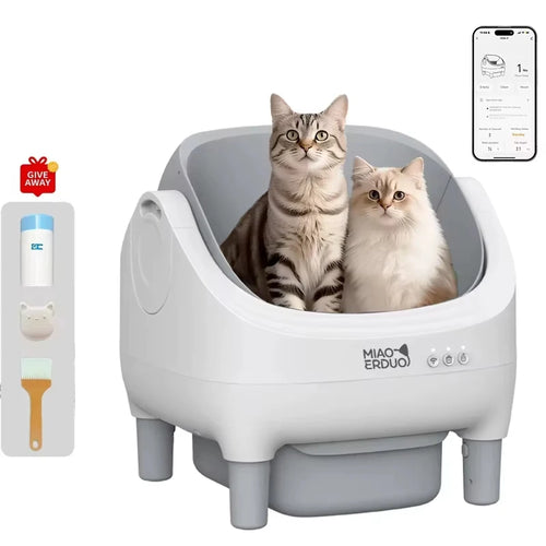Biała kuweta samoczyszcząca SPOKOT 75 l — widok z przodu, otwarte wejście bez klapy